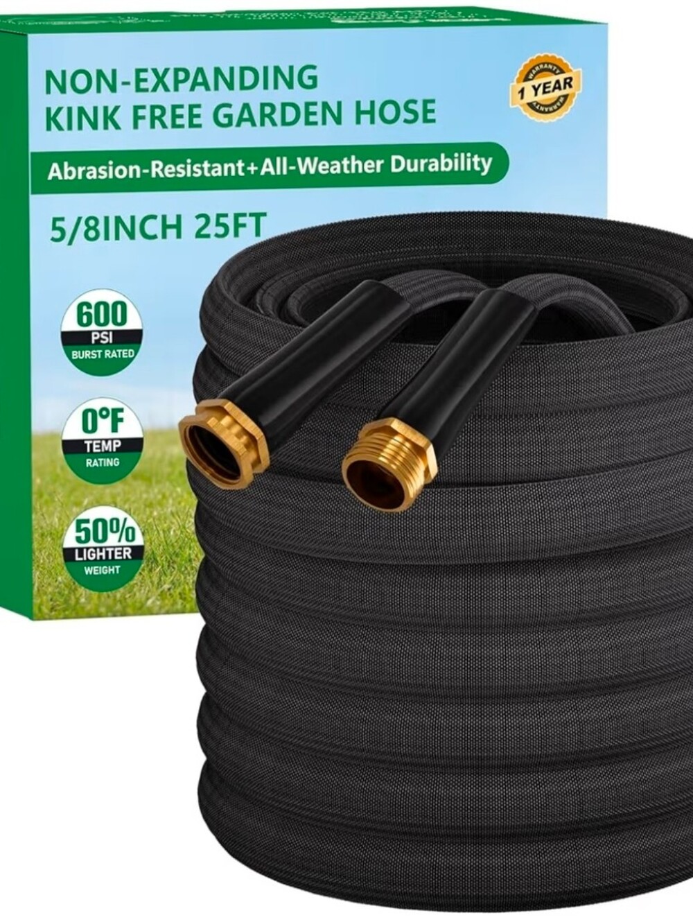 Garden Hose 25FT, Non-Expanding Water Hose Ultra Lightweight, Kink-Free